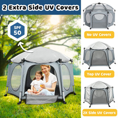 PRObebi portable playpen offers large play area for crawling and exploration during beach days.