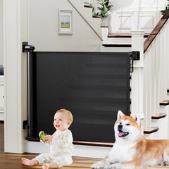 PRObebi retractable baby gate on stairs with easy one-handed operation