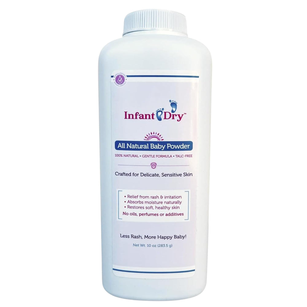 Professional Sellers Group Infant Dry Powder bottle closeup highlighting talc-free gentle protection