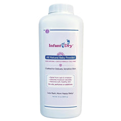 Professional Sellers Group Infant Dry Powder bottle closeup highlighting talc-free gentle protection