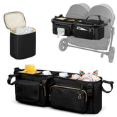 Prokva double stroller organizer main view showing spacious storage for essentials