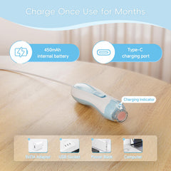 Prolixity baby nail trimmer in use on a child's nails with calm setup.