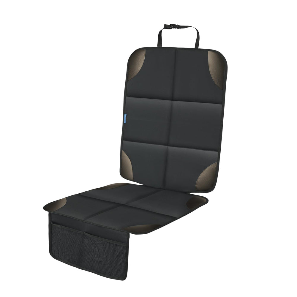 Psumuabrre car seat protector with non-slip backing secures seating and reduces movement.