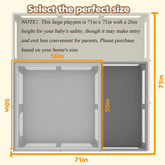 Ptcide foldable playpen 71x71 secure-gate close-up highlighting zipper