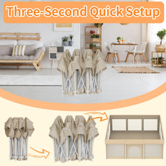Ptcide foldable playpen 71x71 side-view beige showing portability
