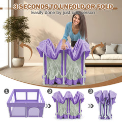 Ptcide foldable playpen folded for compact storage or travel.