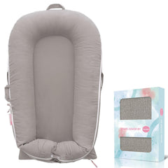 Pucmaoci corduroy cover for DockATot Deluxe gray; soft, skin-friendly surface for baby comfort.