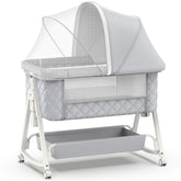 Pudult baby bassinet bedside-sleeper beside bed for easy nighttime care.
