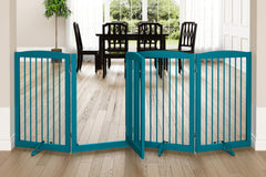 PUPETPO freestanding dog gates with walk-through door secured for easy passage.