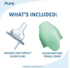 Pura Kiki anti-colic vent nipple demonstrates smooth flow for comfortable feeding.