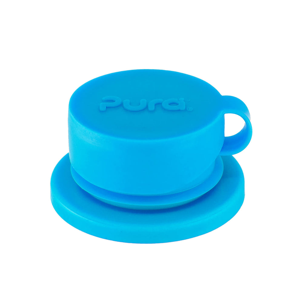 Pura Sport Big Mouth top in aqua close-up, leak-free seal for active bottles.