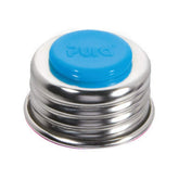 Pura Stainless Universal Lid Aqua front view highlights plastic-free, reusable design.