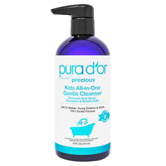 PURA D'OR Kids Wash bottle-front showing tear-free cleansing for sensitive skin