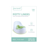 Puravel disposable potty liners pack 100-count demonstrates value for on-the-go cleanup and quick disposal.