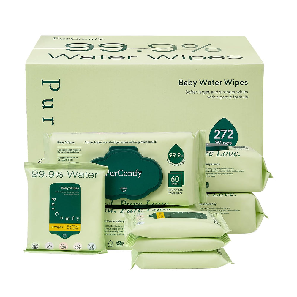 PurComfy Baby Wipes Unscented fliptop-pack closeup for gentle, fragrance-free cleansing of newborn skin