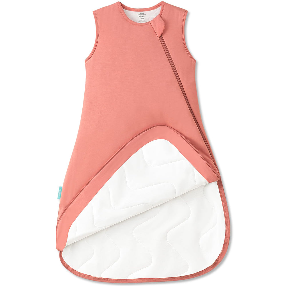PurComfy Supersoft Sleep Sack coral fabric closeup shows plush texture for cozy naps.
