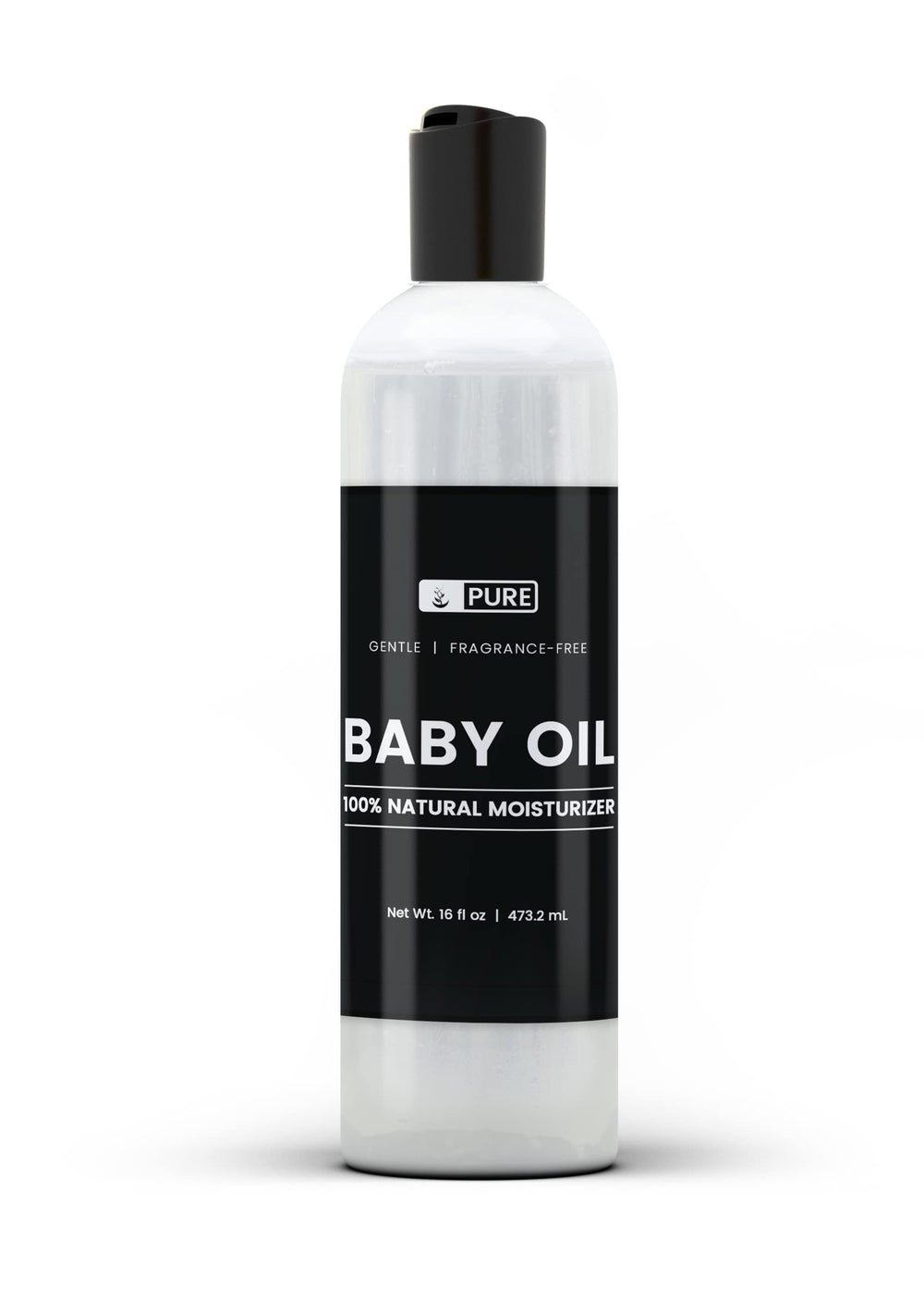 PURE ORIGINAL INGREDIENTS Baby Oil bottle showcases pure single ingredient moisture for delicate skin