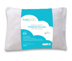 Puregrace Tencel toddler pillow closeup showing soft fill and neck support