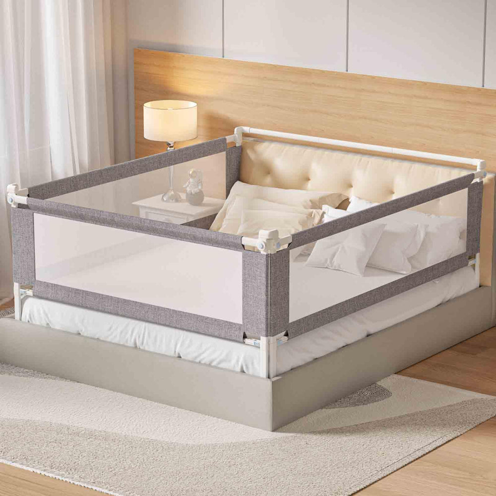 PurePapoose 3-piece queen bed rail assembly demonstrates secure fit for queen frames.