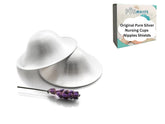PÜRMAVERA Silver Nursing Cups packaging shows nipple protection during breastfeeding.