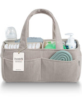 PUTSKA diaper caddy close-up in corduroy grey for stylish nursery storage.