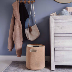 PUTSKA basket corduroy-texture-closeup emphasizes durable fabric and tidy storage aesthetics.