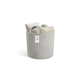 PUTSKA Blanket Basket round front view shows soft corduroy and versatile storage for nursery toy bins