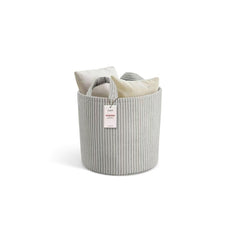 PUTSKA Blanket Basket round front view shows soft corduroy and versatile storage for nursery toy bins