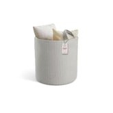 PUTSKA blanket basket round grey closed showing sturdy handles for tidy nursery storage.