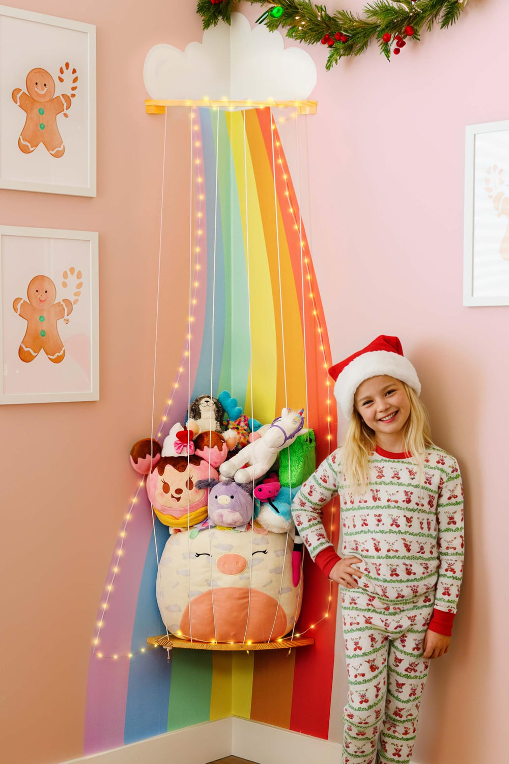 PUTSKA corner stuffed animal storage rainbow assembly demonstrates space-saving kid's room organization.