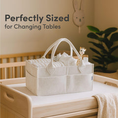 PUTSKA diaper caddy features removable dividers for customizable storage.