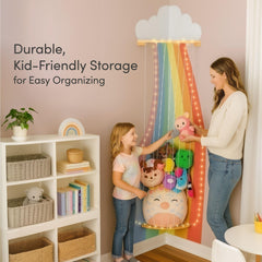 PUTSKA stuffed-animal-storage full hammock in playroom showcases spacious plush storage.
