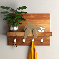 PUTSKA wooden sloth on a shelf showcases durable, safe nursery decor