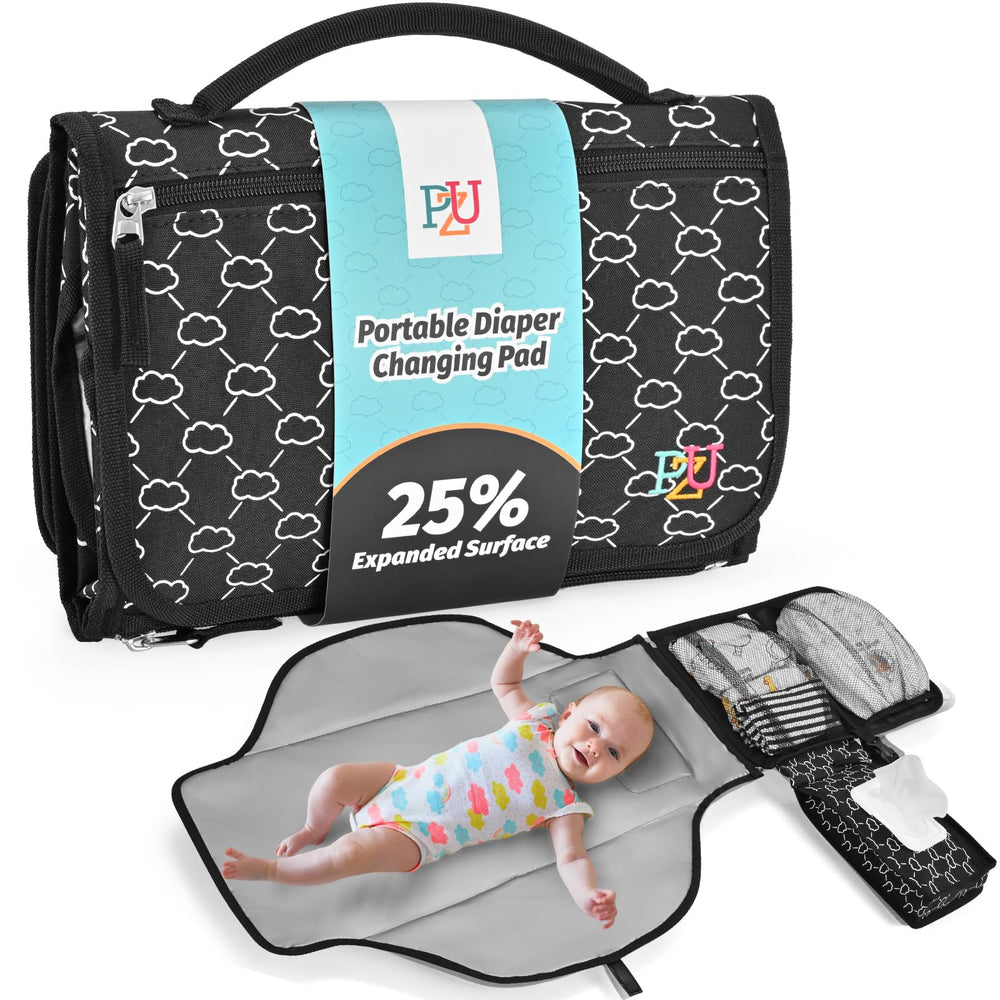 PZU portable changing pad opened to 28x22 inches for on-the-go changes