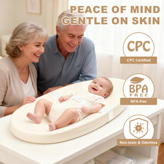 Qalvyn baby changing pad contoured foam cushion provides soft, skin-friendly support.