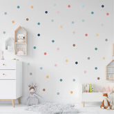 Qaxrocyn removable boho polka-dot wall decals on a wall for flexible rental decor.