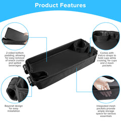 QAZWQAZ Stroller Snacks Tray W4 top view highlights easy-to-clean faux leather surface.