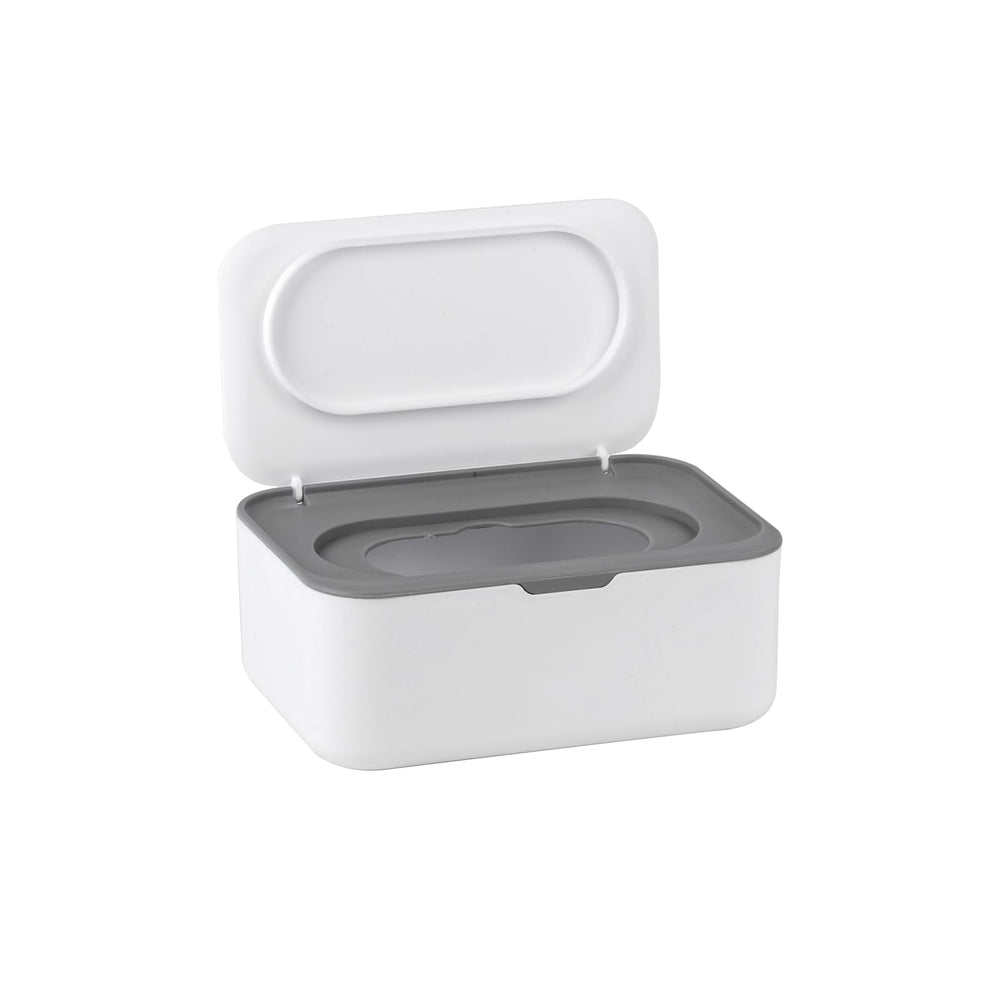 QBXMY7 baby wipes dispenser gray front shows easy-pull access for quick changes