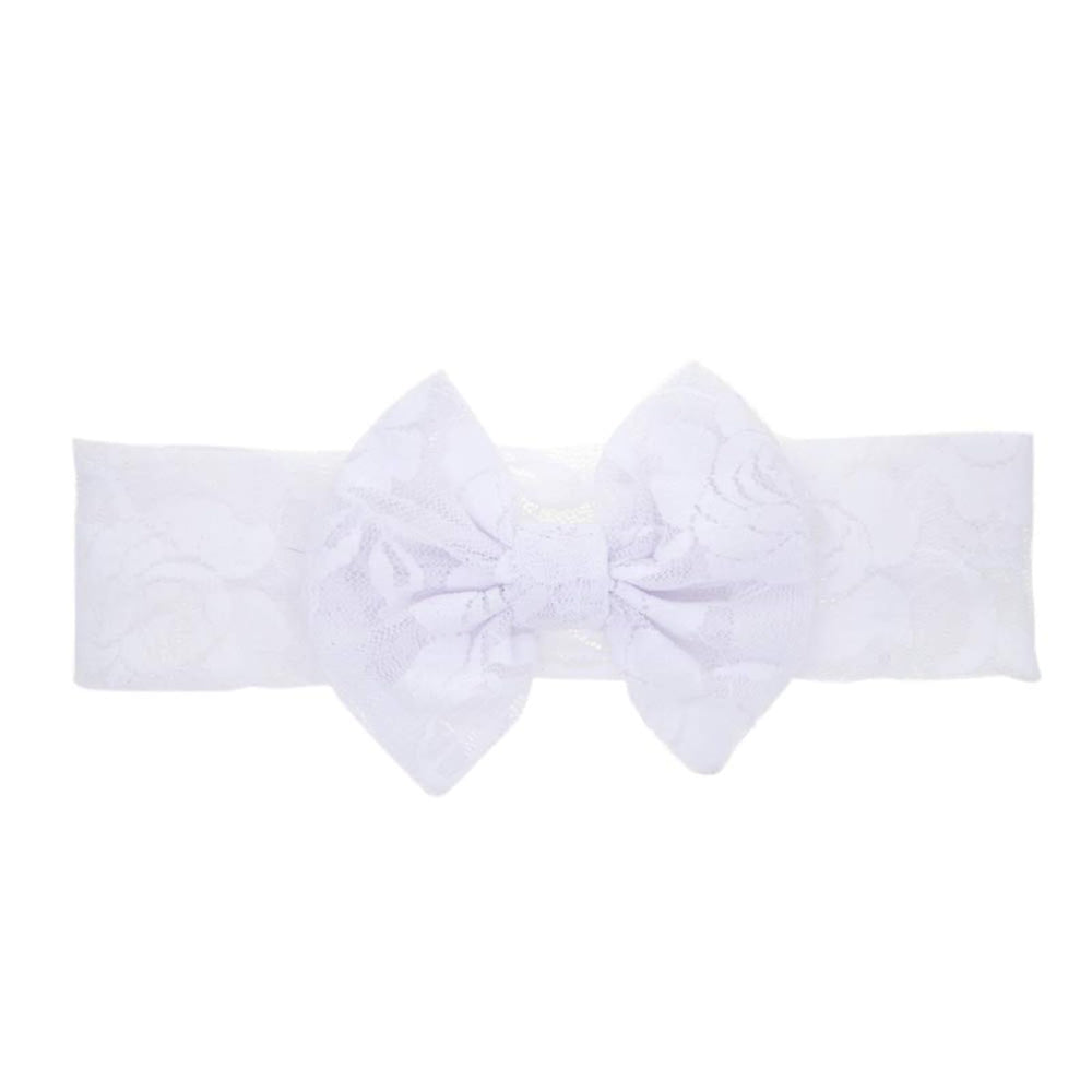 Qiansail baby girls lace bow headband white product shot showing soft stretch fabric