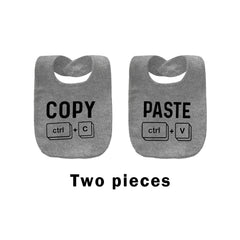 QIANWANYI baby twins bibs grey closeup fabric texture highlighting breathable, gentle touch.