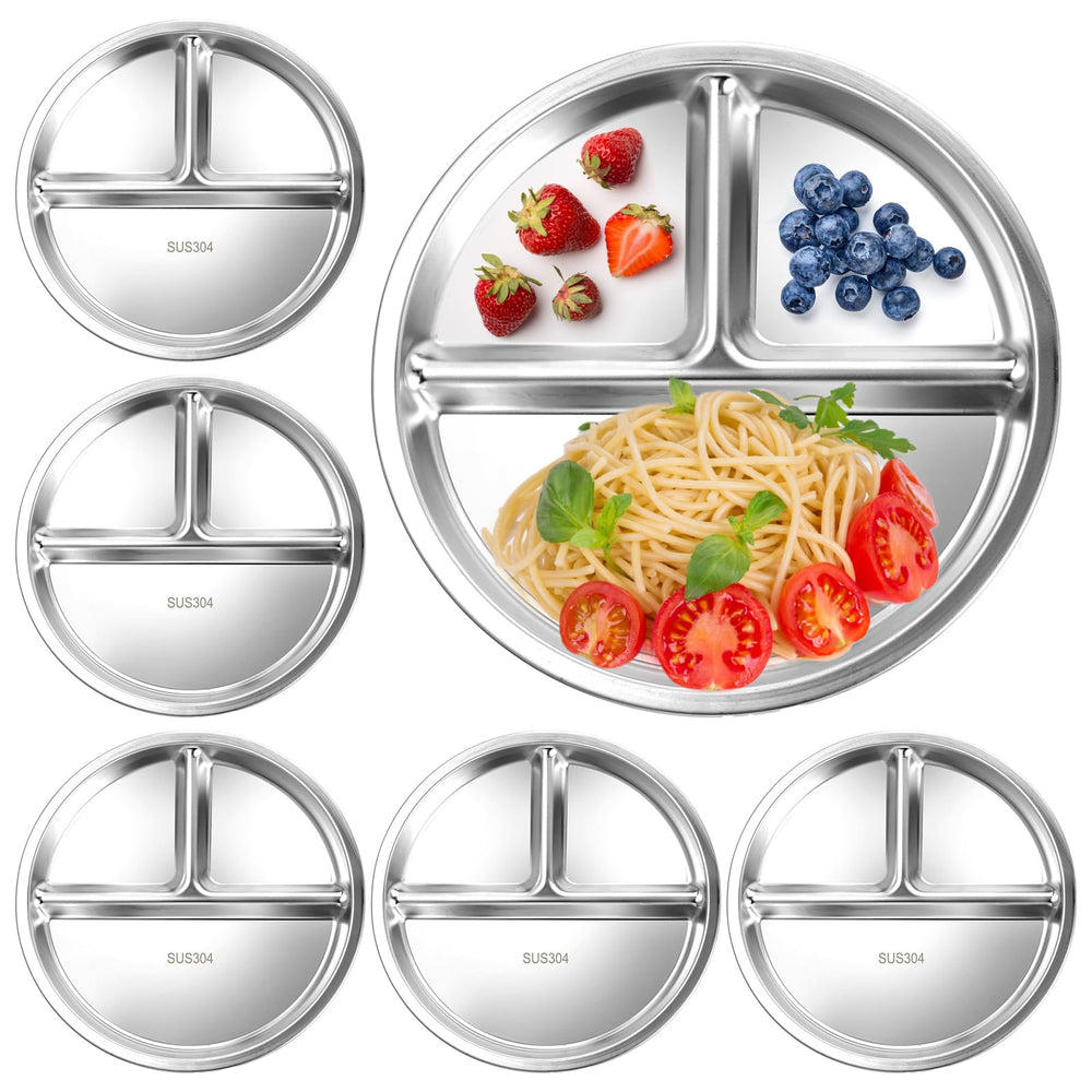 Qianyu 6-pack stainless steel kids plates set ready for durable meals and portion control.