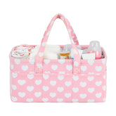 QiANBiRD diaper caddy pink heart front view helps keep diapers and wipes organized.