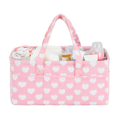 QiANBiRD diaper caddy pink heart front view helps keep diapers and wipes organized.