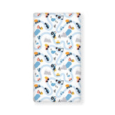 QINBEIDU car trace fitted sheet closeup highlights soft breathable polyester for baby comfort.