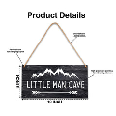 Qinkel Little Man Cave wall decor with bold black background and white lettering.