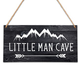 Qinkel Mountain nursery sign 5x10 showcases natural wood with mountain silhouette for nursery decor.