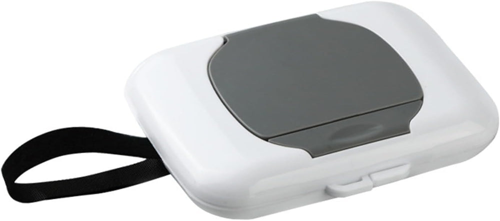 Qintreesify travel wipe holder close-up showing compact container for on-the-go use.