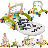 QLRR Baby Play Gym Walker Panda Upgraded image showcases multi-use mat for tummy time and early walking