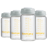 Qmibaby glass 240ml storage bottle with measurement marks for accurate portioning.