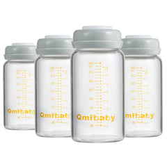 Qmibaby glass 240ml storage bottle with measurement marks for accurate portioning.